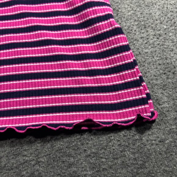 Vtg 90s Y2k Eye Candy Pink Black Stripe Rib Knit Mock Neck Top Ring Pull Size 1X - Picture 7 of 9